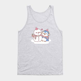 Cute Penguin Building A Snowman Tank Top